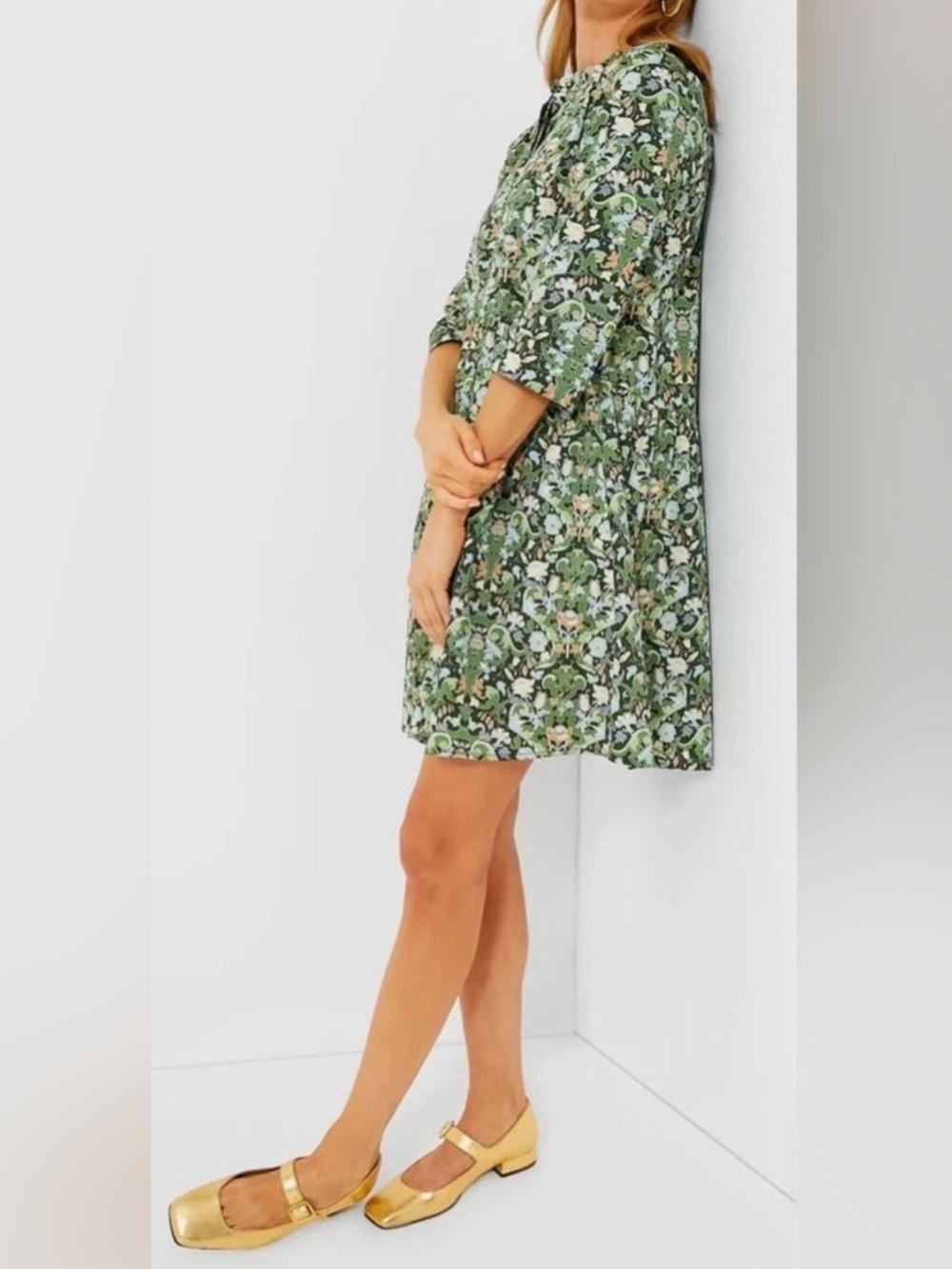 TUCKERNUCK Royal Shirt Dress in Sage Green Deco Damask M NWOT